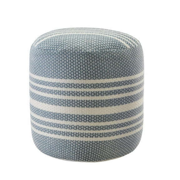 LR Home Medium Striped Indoor/Outdoor Cylinder Pouf, Light Blue/White, 20" x 20" x 20"