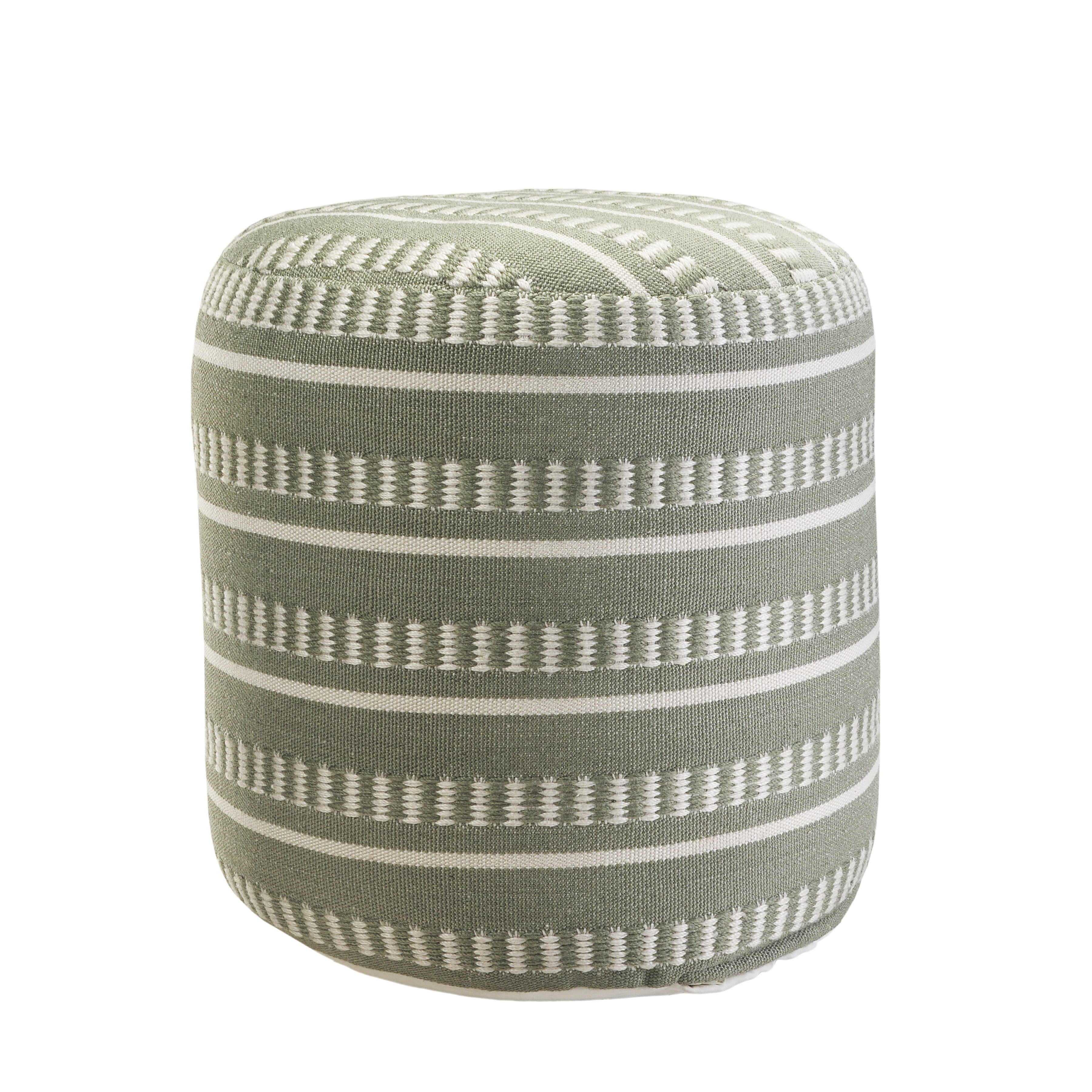 LR Home Medium Striped Indoor/Outdoor Cylinder Pouf, Sage Green/White, 20" x 20" x 20"