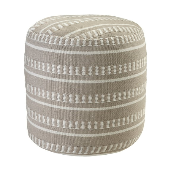 LR Home Medium Striped Indoor/Outdoor Cylinder Pouf, Taupe/White, 20" x 20" x 20"