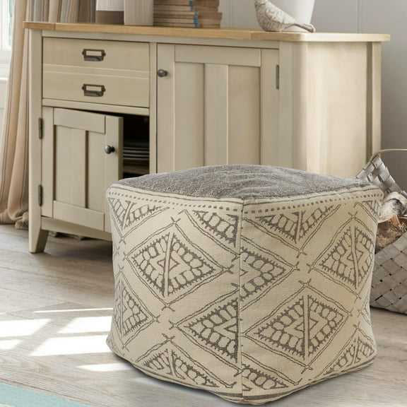 LR Home Medium Tribal Indoor Square Pouf, Taupe/Gray, 20" x 20" x 20"
