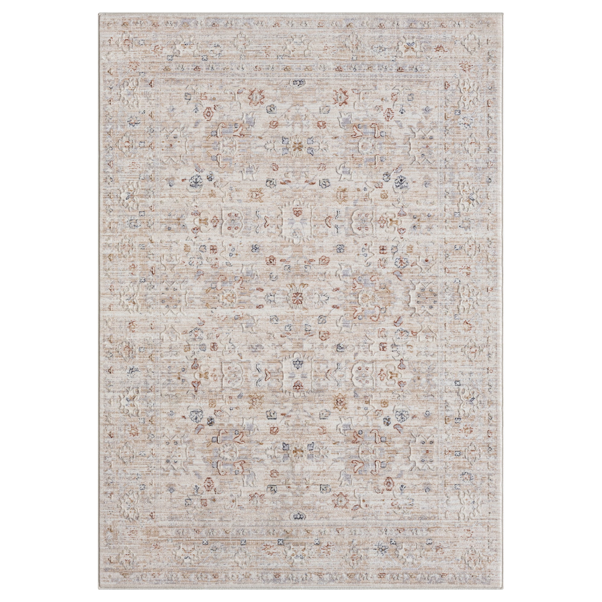 LR Home Mia 4' X 6' Gray/Rust Bordered Premium Ultra-Soft Indoor Area Rug