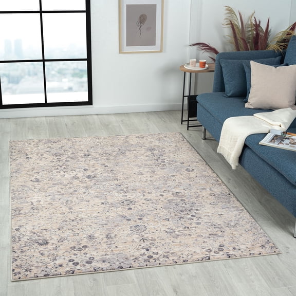 Laddha Home Designs 5' x 8' Floral Loomed Rectangular Area Throw Rug - Blue and Gray