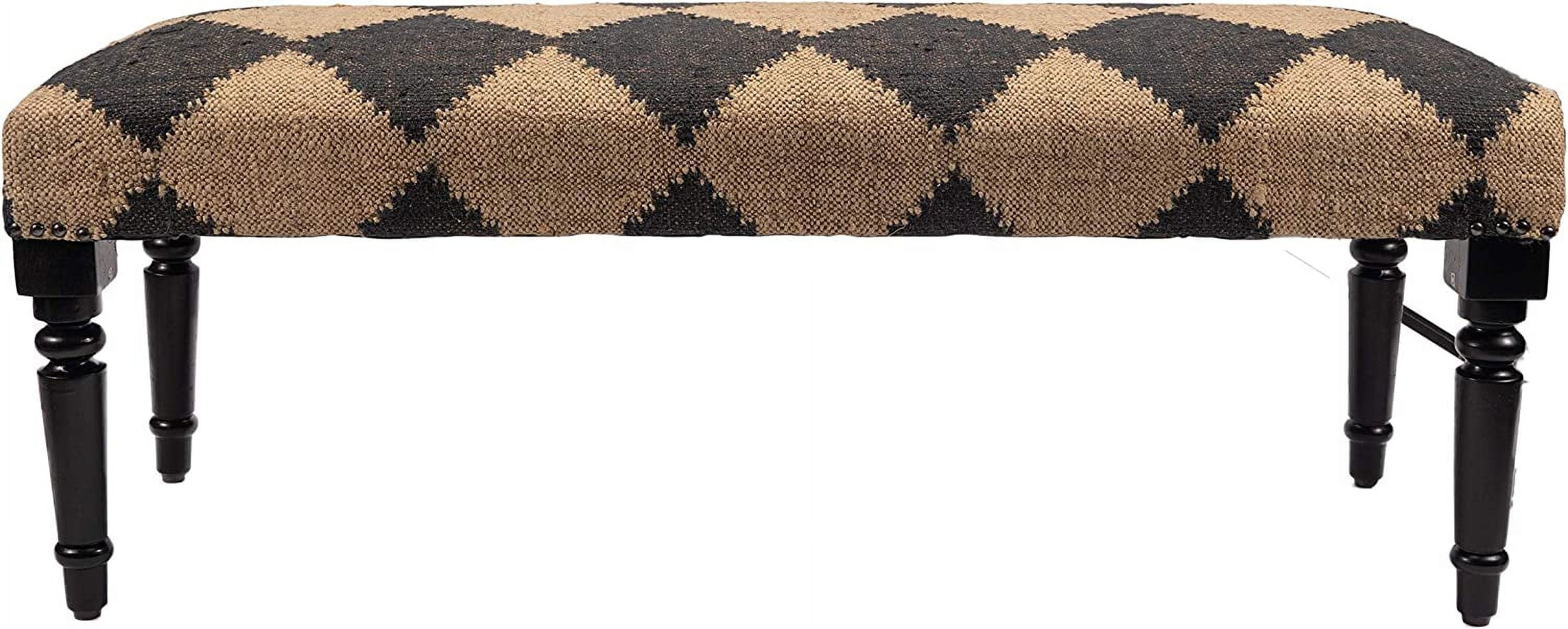 Beige 47" Natural Wood Backless Upholstered Bedroom Bench