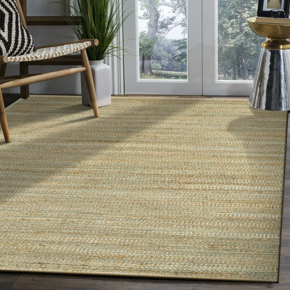LR Home Natalie Belle Tan/Blue Braided Farmhouse Jute Blend Area Rug, 7'9" x 9'9"