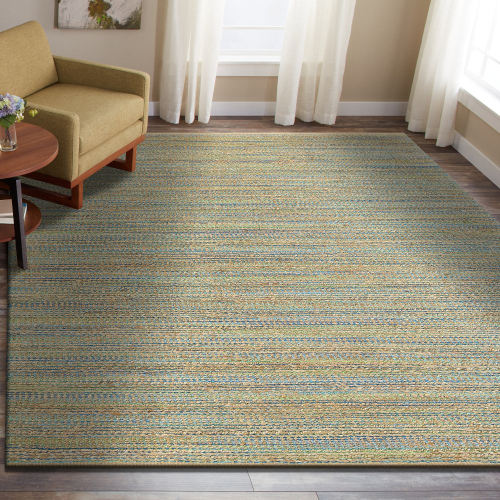 LR Home Natalie Belle Tan/Blue Braided Farmhouse Jute Blend Area Rug, 9' x 12'