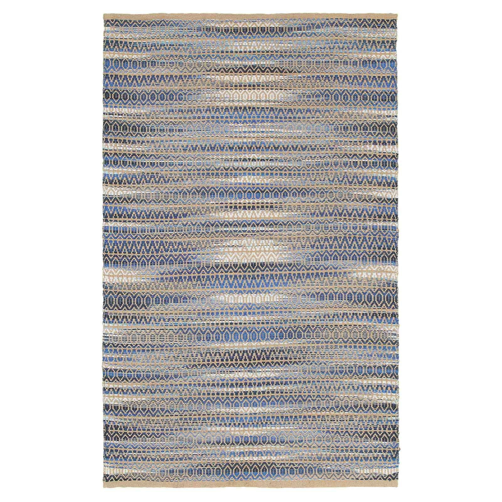 LR Home Ollie 9' x 12' Brown/Blue Striped Geometric Braided Jute Indoor Area Rug