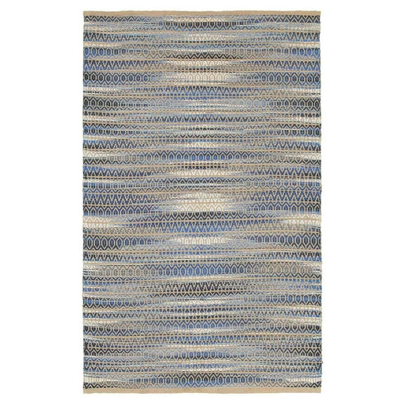 LR Home Ollie 9' x 12' Brown/Blue Striped Geometric Braided Jute Indoor Area Rug