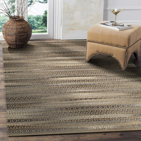 LR Home Ollie 9' x 12' Brown/Dark Gray Striped Geometric Braided Jute Indoor Area Rug