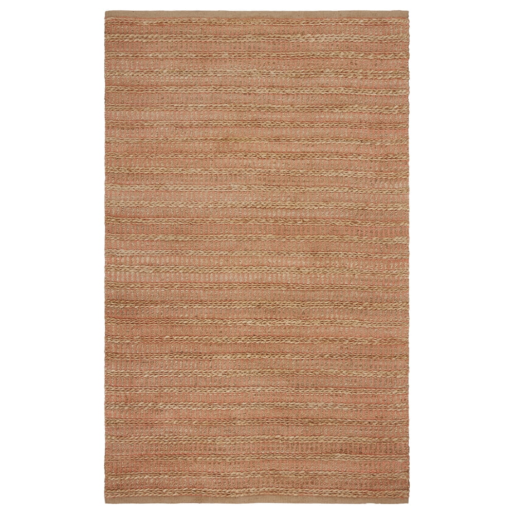 Handmade Tan and Coral Braided Jute Chenille Area Rug, 9' x 12'