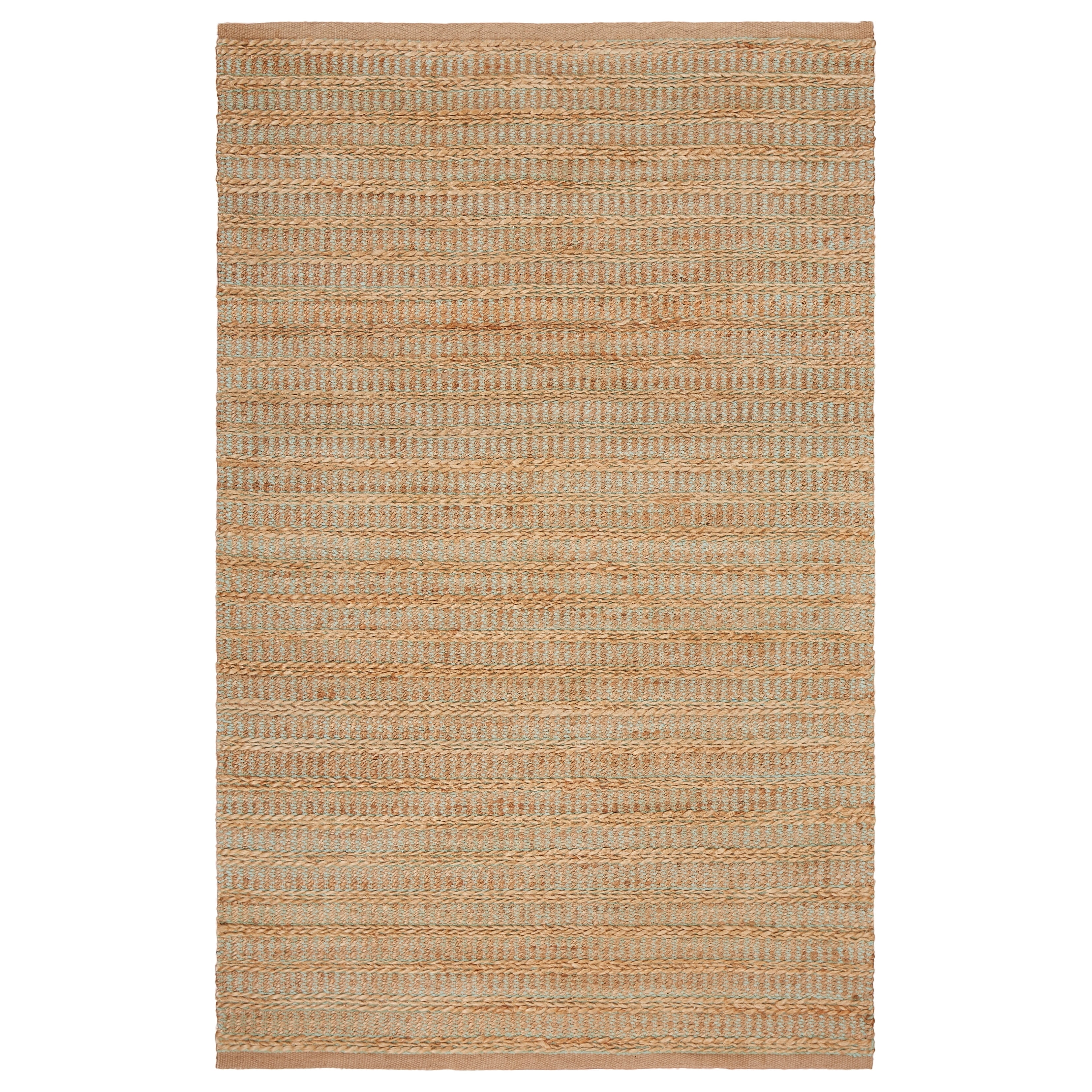 LR Home Natalie Hale Tan/Seafoam Striped Farmhouse Jute Blend Area Rug, 5' x 7'9"