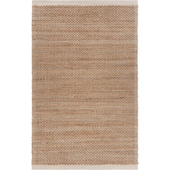 LR Home Natalie Quel Tan/Off-White Bordered Transitional Jute Blend Area Rug, 5' x 7'9"