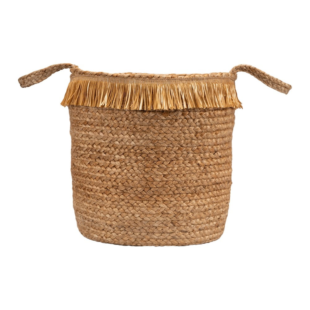 Braided Jute Round Storage Basket with Fringe Detail (17"x15")