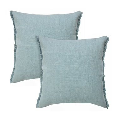 LR Home Nellie Set of 2 Boho Fringed 20" x 20" Corydalis Blue Cotton Adult Decorative Throw Pillows