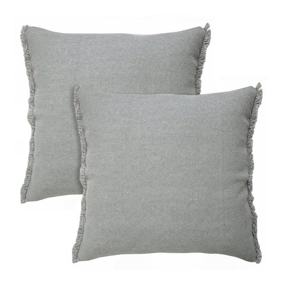LR Home Nellie Set of 2 Boho Fringed 20" x 20" Gray Cotton Adult Decorative Throw Pillows