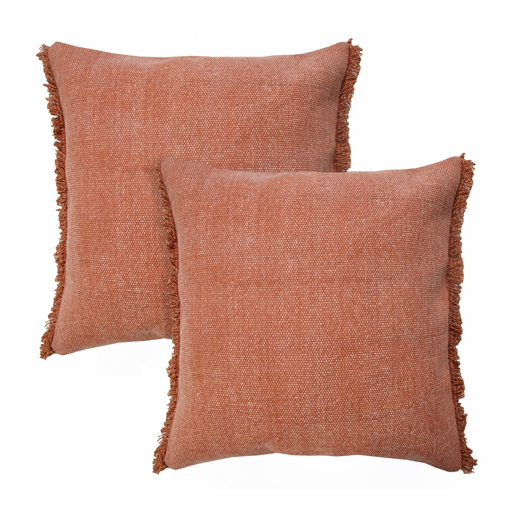 Nina Burnt Orange Cotton Fringed 20" x 20" Throw Pillow Set