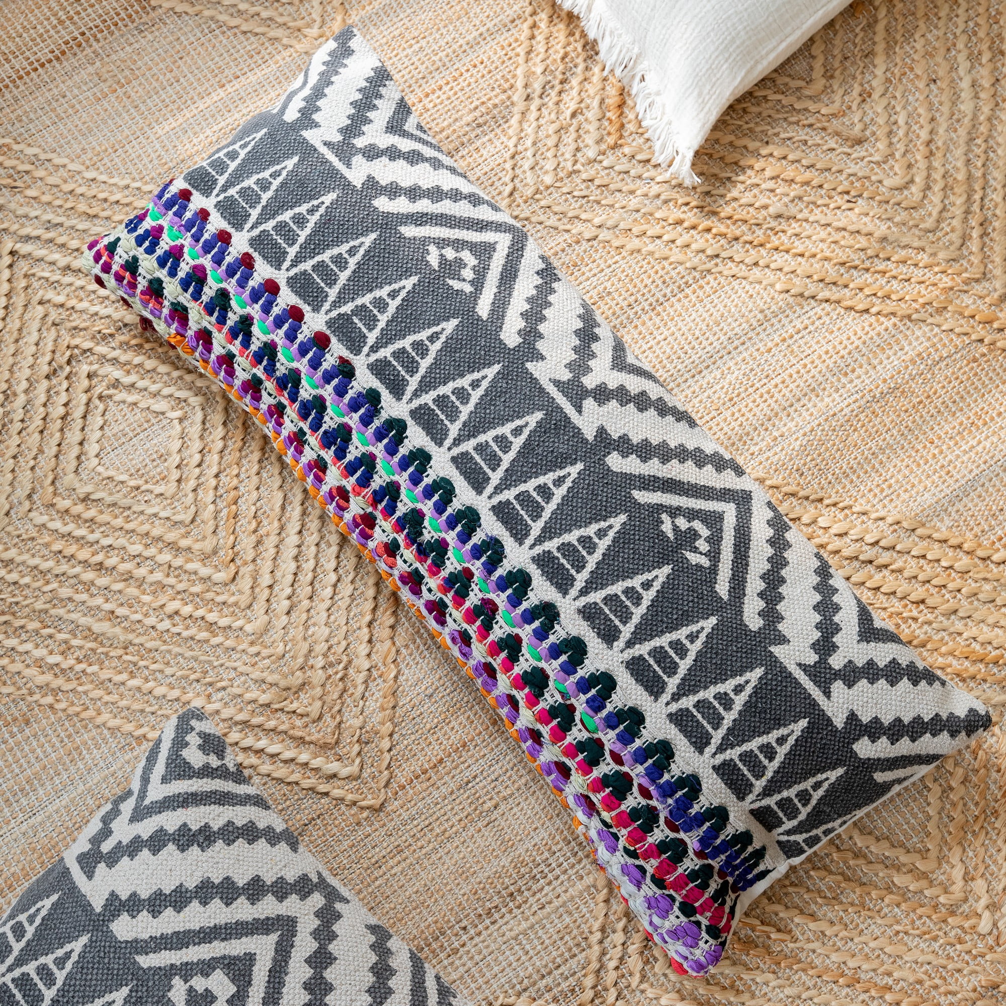 Laddha Home Designs Handwoven Braided Chevron Lumbar Pillow Cover - 36" - Multicolored
