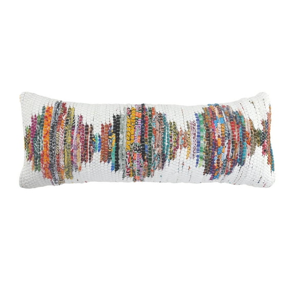 LR Home Nomad 14" x 36" White/Multi Diamond Striped Cotton Adult Decorative Throw Pillow