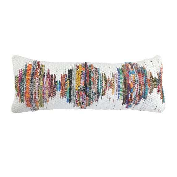 LR Home Nomad 14" x 36" White/Multi Diamond Striped Cotton Adult Decorative Throw Pillow