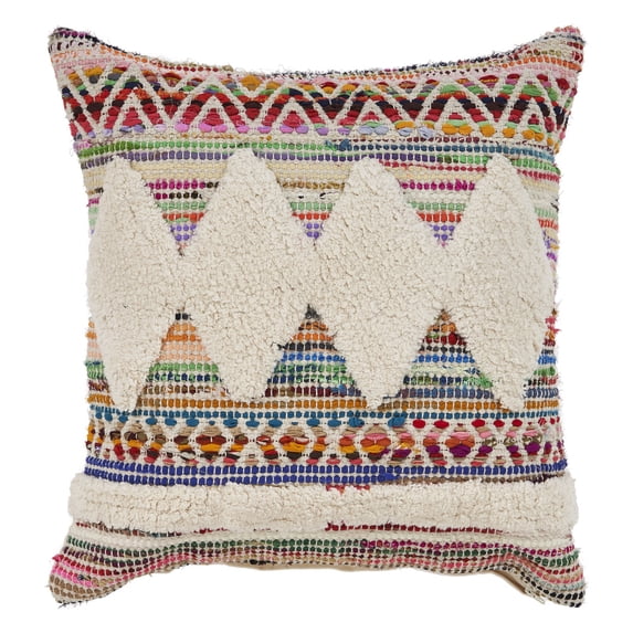 LR Home Nomad 18" x 18" Ivory/Multi-color Diamond Striped Cotton Adult Decorative Throw Pillow