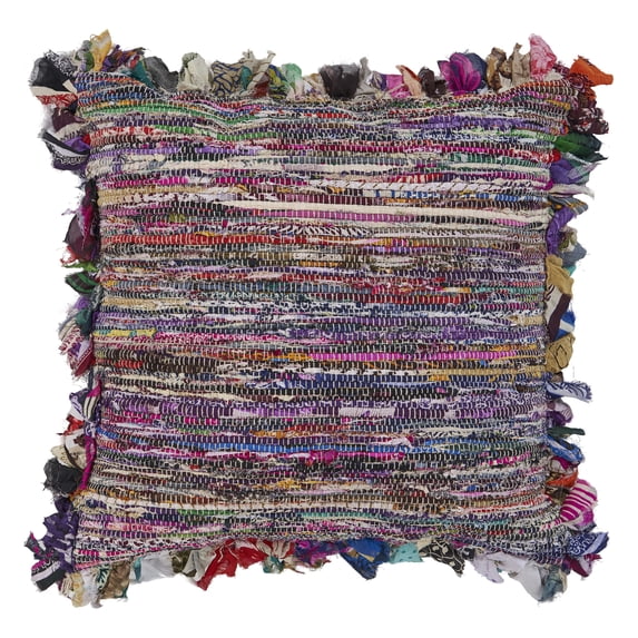 LR Home Nomad 26" x 26" Rainbow Striped Fringed Adult Decorative Throw Pillow