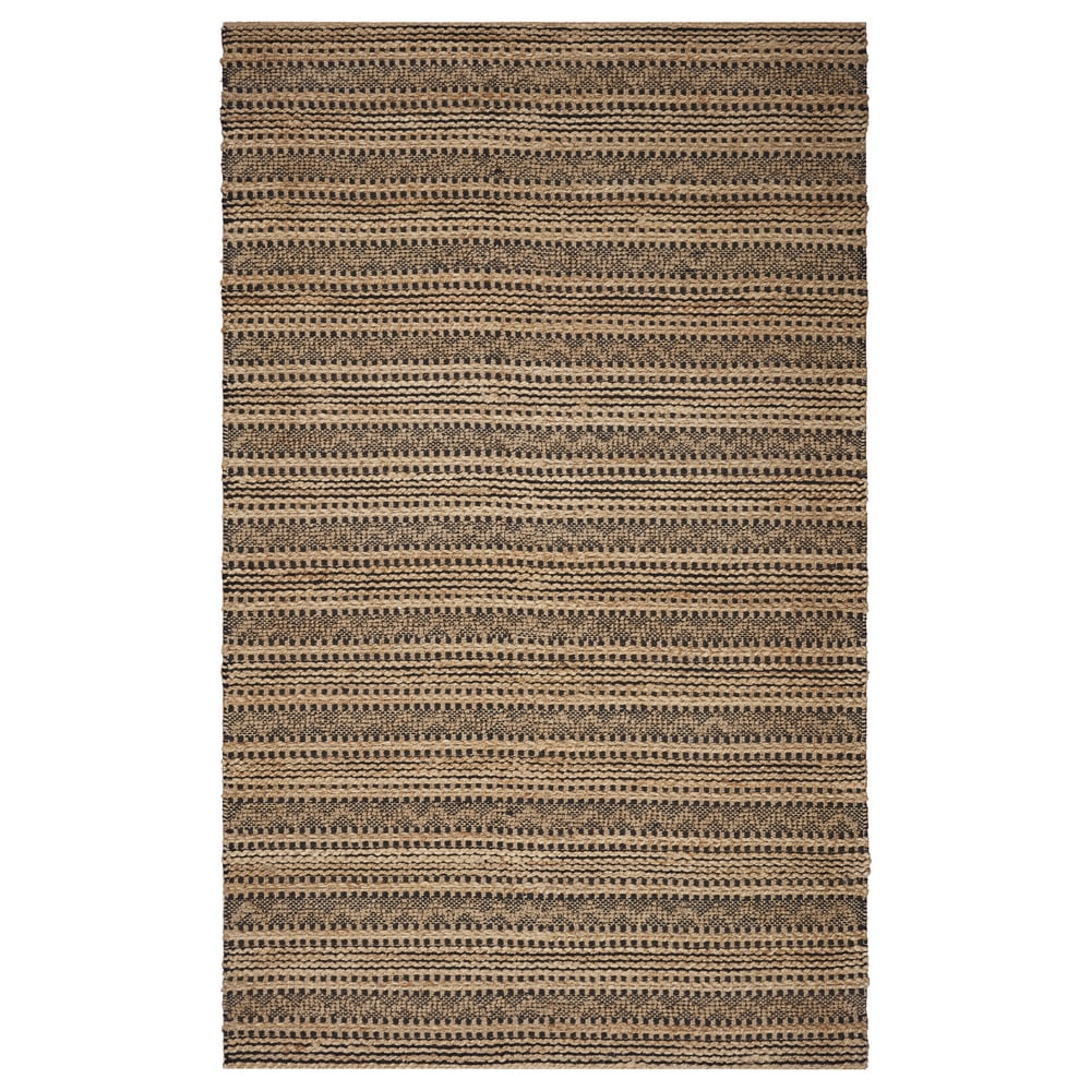 LR Home Ollie 9' x 12' Brown/Black Chevron Striped Braided Jute Indoor Area Rug