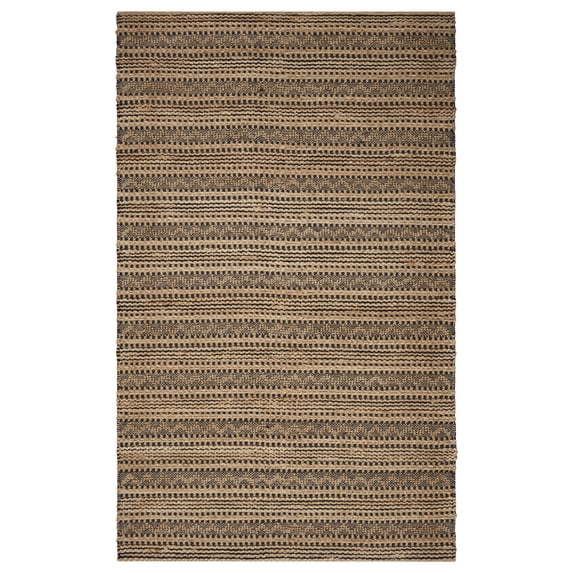 LR Home Ollie 9' x 12' Brown/Black Chevron Striped Braided Jute Indoor Area Rug