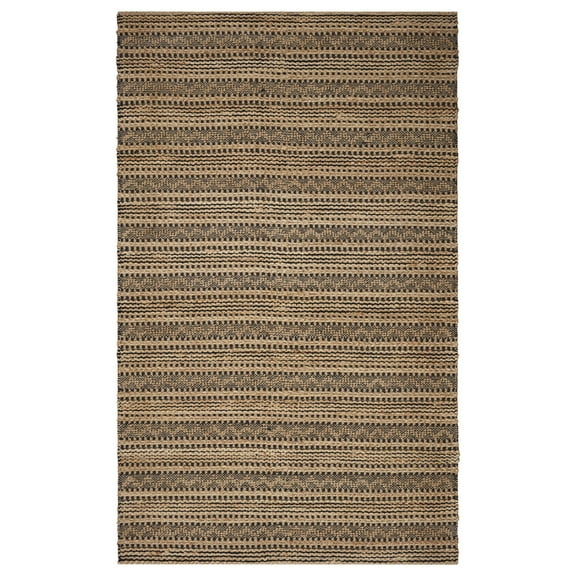 LR Home Ollie 9' x 12' Brown/Black Chevron Striped Braided Jute Indoor Area Rug