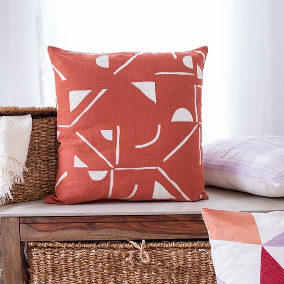 Laddha Home Designs Handwoven Geometric Abstract Throw Pillow Cover - 24" - Orange and Cream