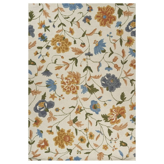 LR Home Oriental Floral Mustard Blue 8 ft. x 10 ft. Indoor Area Rug