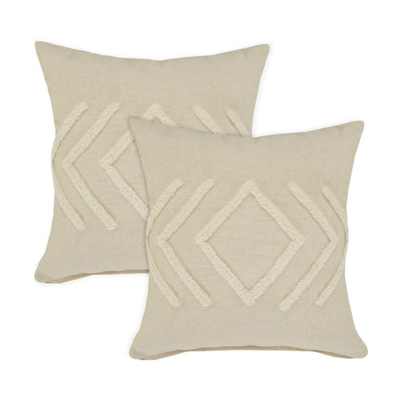 LR Home Oslo Cotton Pillow Set of 2 in Cream/White, 20" x 20"