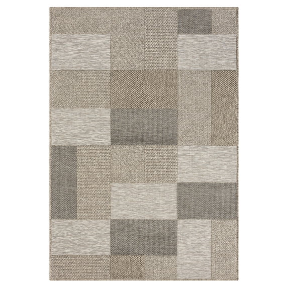 LR Home Pablo 5' x 7' Tan/Brown Checkered Durable Indoor/Outdoor Area Rug