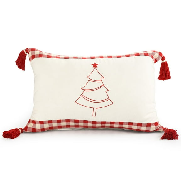 LR Home Merry Cotton Poly Filled Pillow in White/Red, 16" x 24"