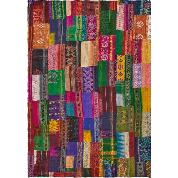 LR Home Rainbow Patchwork Quilt Cotton Blend Throw Blanket, 50" x 70"