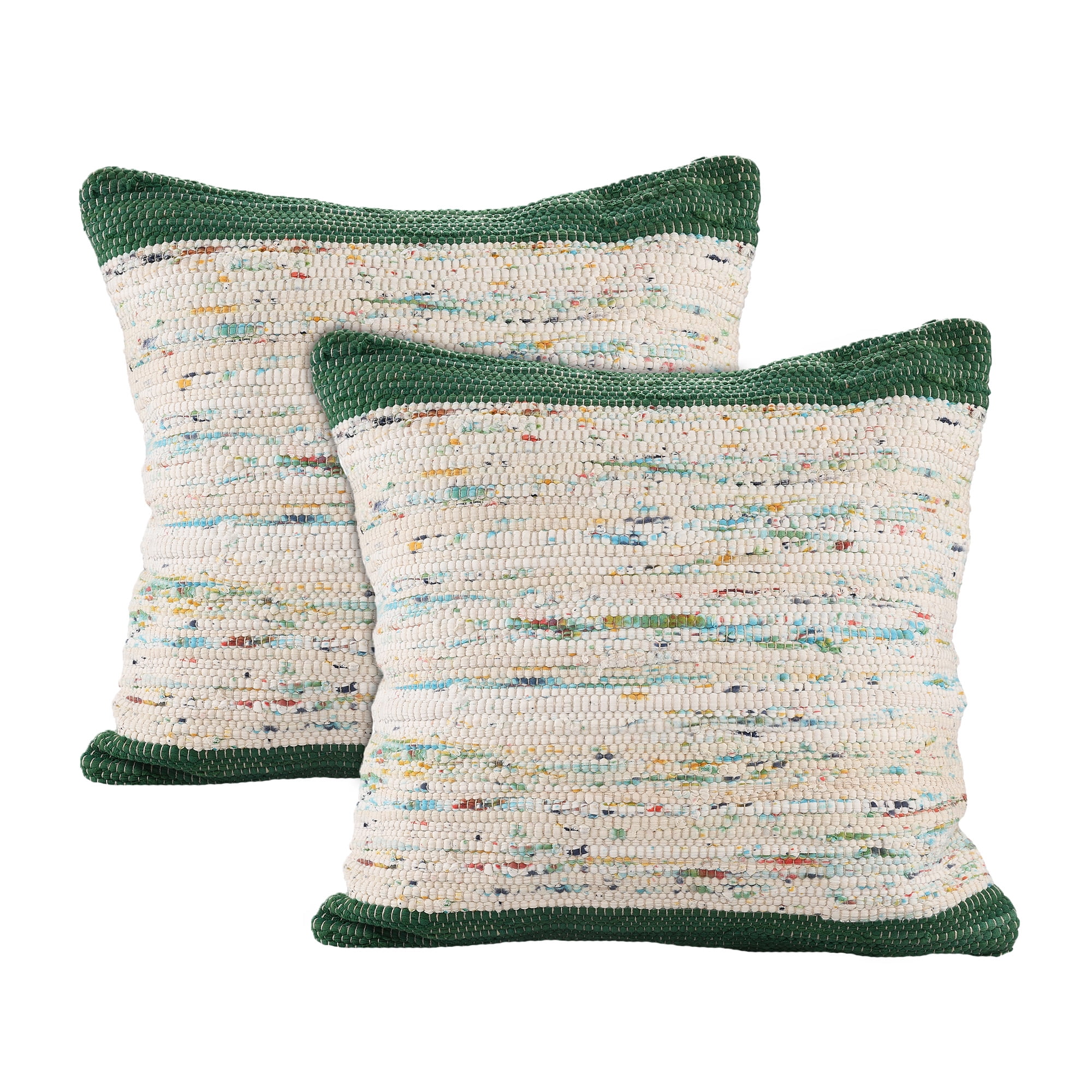 Green and Multicolor Cotton Square Throw Pillow Set with Zipper Closure