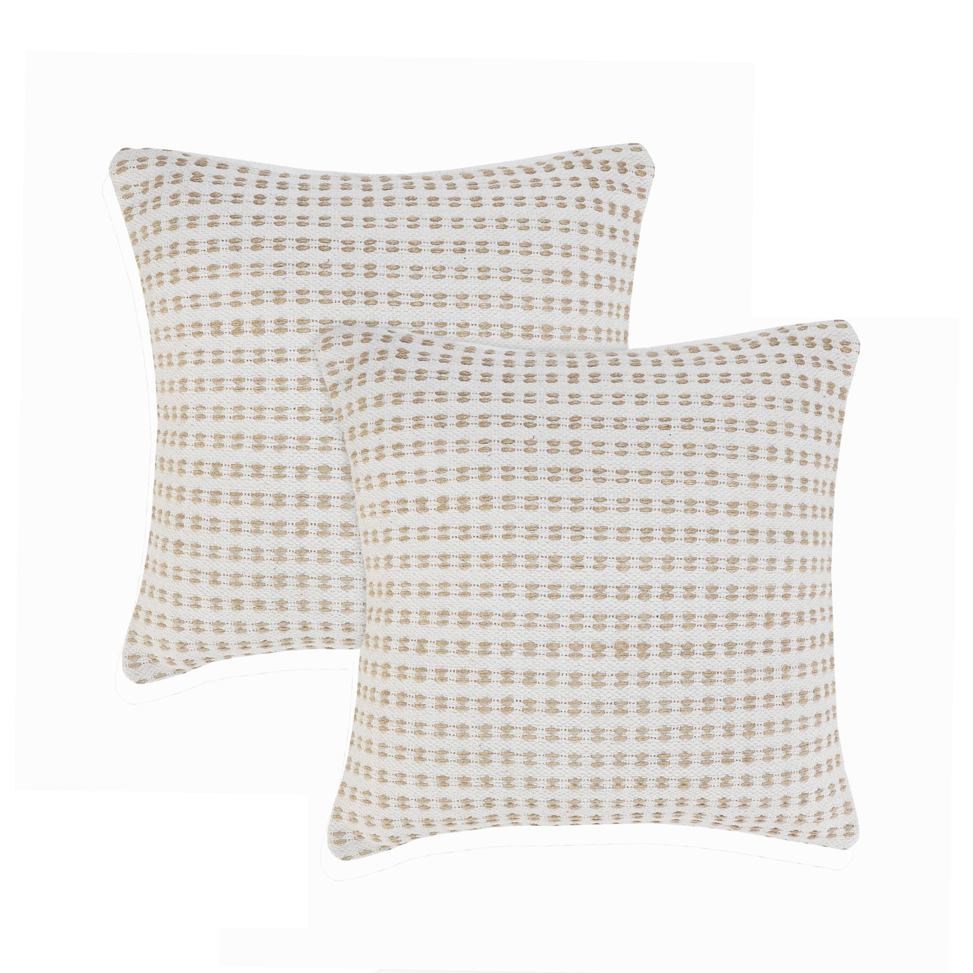 LR Home Sadie Set of 2 20" x 20" White/Tan Cotton and Jute Adult Decorative Throw Pillow Set