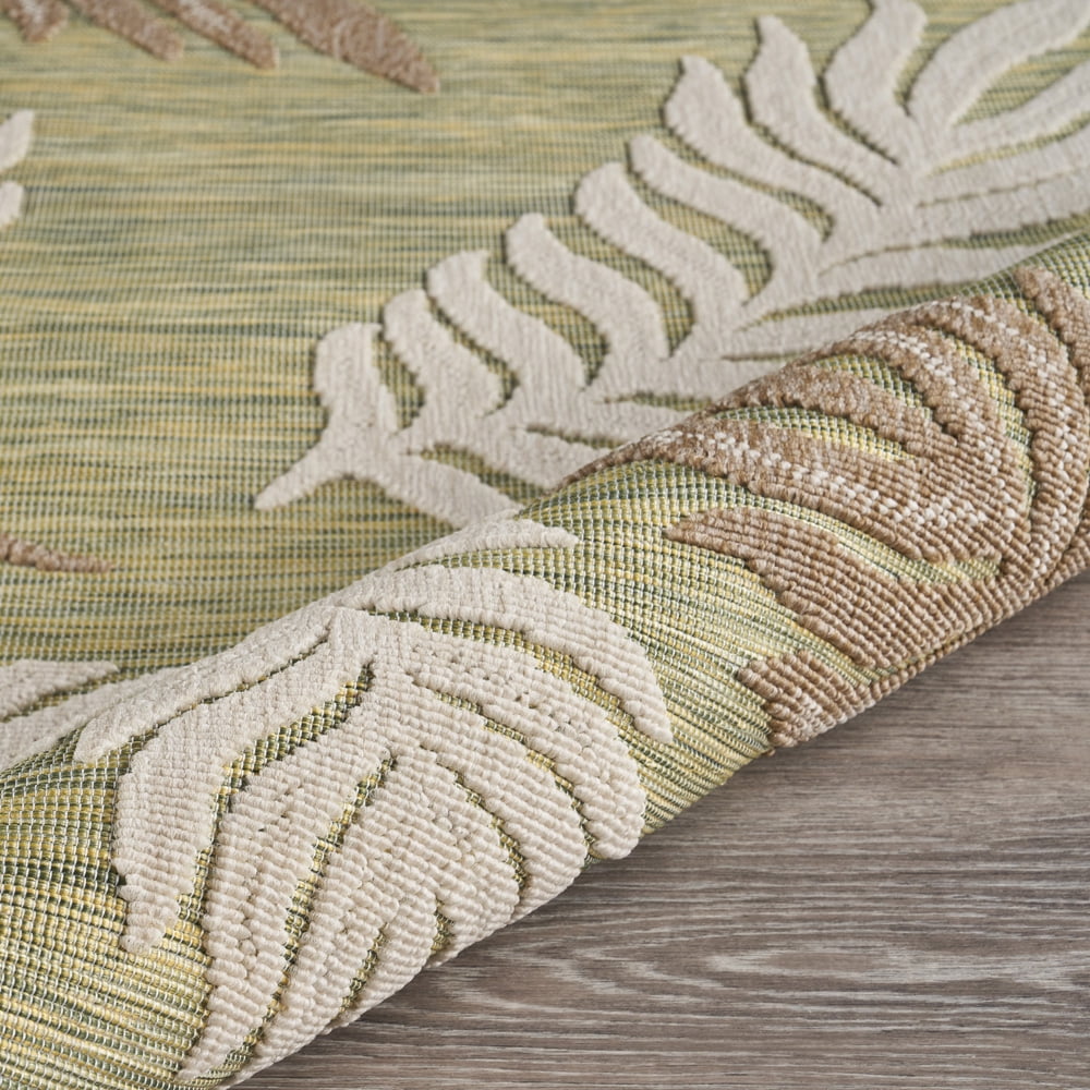 Clove Green and Beige Synthetic Palm Fronds 8' x 10' Area Rug