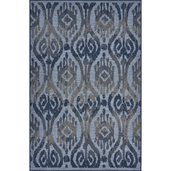 LR Home Reese 7'9" x 9'9", Blue/Gray Ikat Fade, Stain, and Moisture Resistant Indoor/Outdoor Area Rug