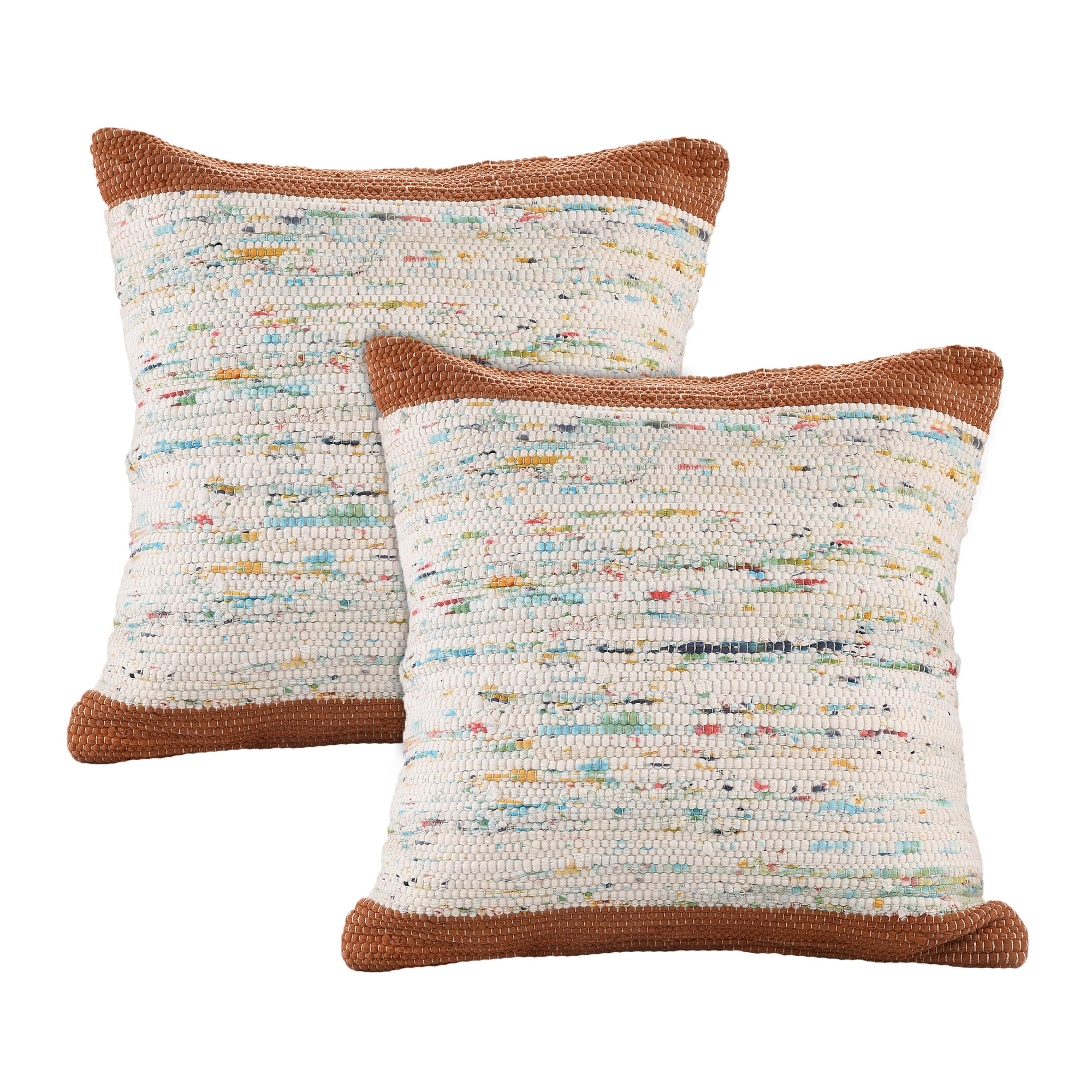 LR Home Luma Set of 2 Brown/Multicolor Striped 20" x 20" Cotton Adult Decorative Throw Pillows
