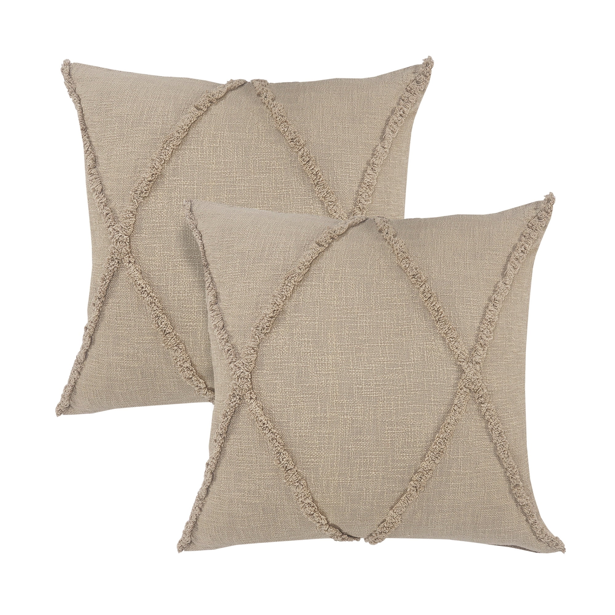 Taupe Cotton Tufted 20" x 20" Throw Pillow Set