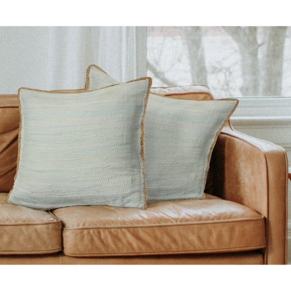 Laddha Home Designs Hand Woven Solid Square Throw Pillow - 20" - Blue and Tan - Set of 2