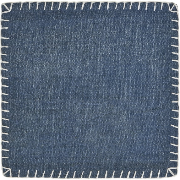 LR Home Ripple Set of 4 Cotton Place Mat, Navy Stitch Bordered