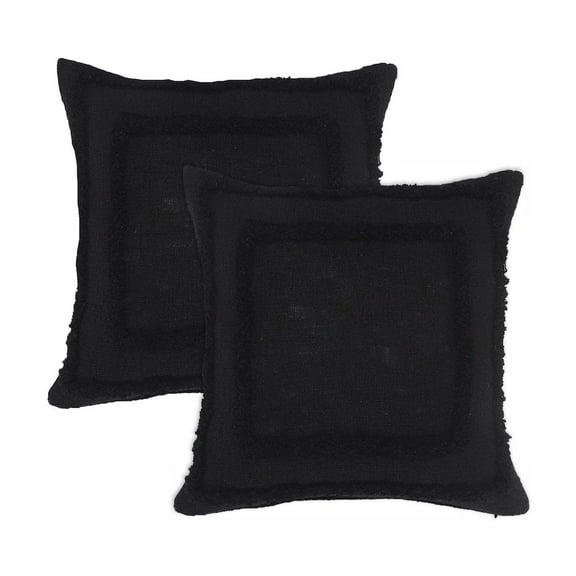 LR Home Rory Cotton Pillow Set of 2 in Black, 20" x 20"