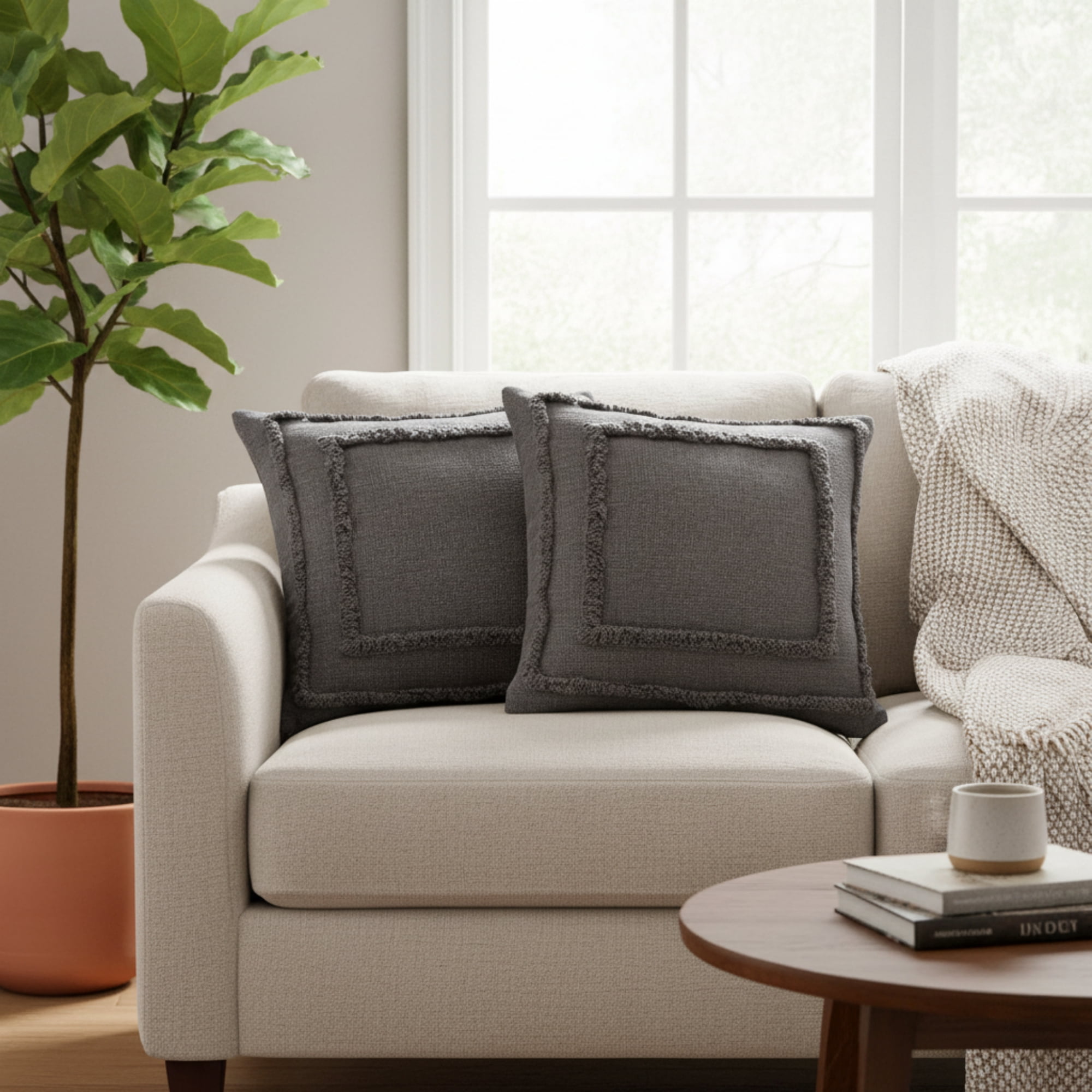 Laddha Home Designs Solid Square Throw Pillow - 20" - Gray - Set of 2