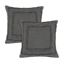 LR Home Rossy Solid Contemporary Cotton Throw Pillows, Gray, 20" x 20", Set of 2