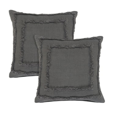 LR Home Rossy Solid Contemporary Cotton Throw Pillows, Gray, 20" x 20", Set of 2