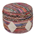 thumbnail image 1 of LR Home Round Rainbow Striped Shag Diamond Pouf Ottoman, 14" H x 18" W, 1 of 4