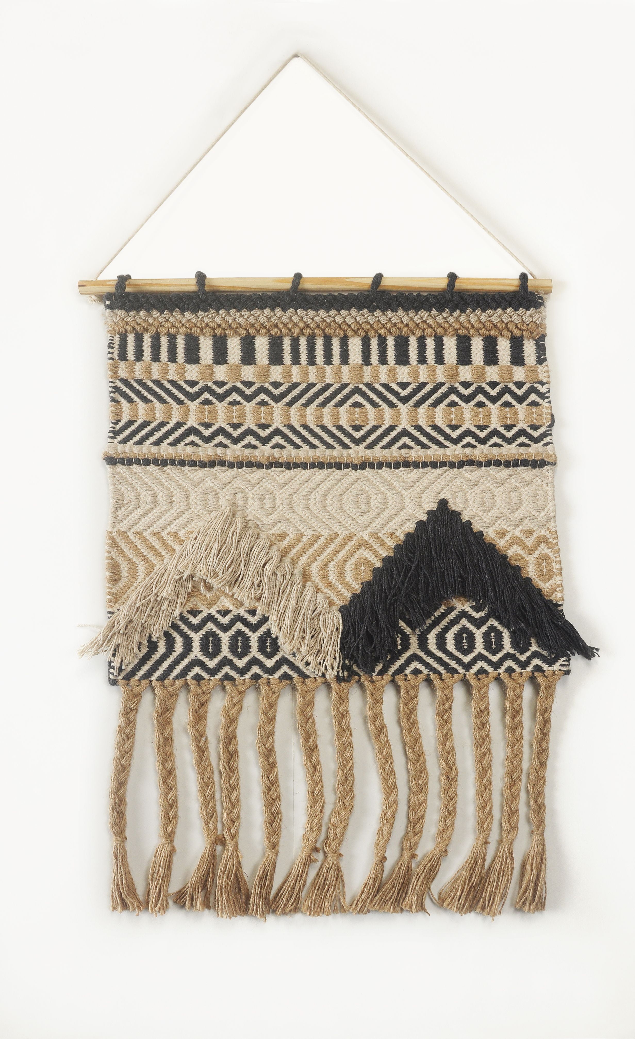 Bhadohi Handwoven Wool Geometric Fringed Wall Hanging main image 1