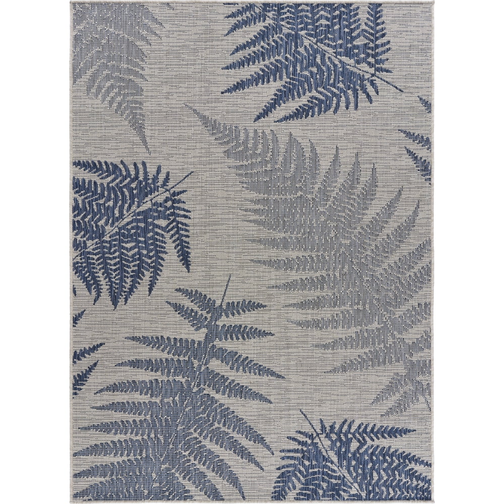 Gray and Blue Synthetic Rectangular 5' x 7' Indoor/Outdoor Area Rug