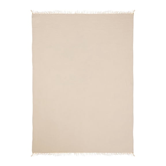 LR Home Sandy Farmhouse Solid Turkish Crinkled Cotton Throw Blanket with Fringe