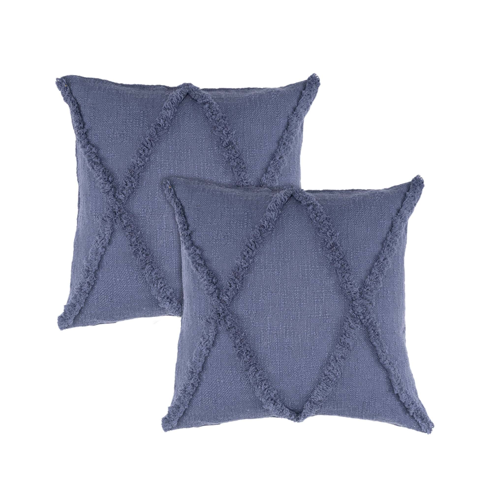 LR Home Sara Set of 2 Shag Diamond 18" x 18" Denim Cotton Adult Decorative Throw Pillows